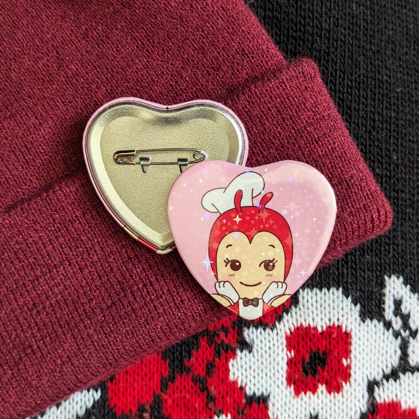 Red Jolly Bee Baby Sparkle Heart Button