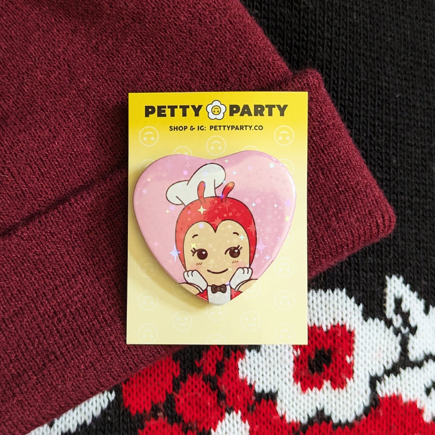 Red Jolly Bee Baby Sparkle Heart Button