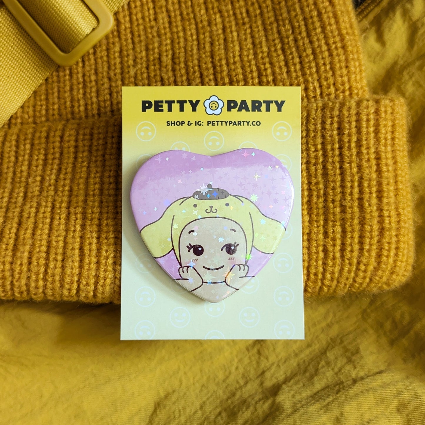 Purin Pudding Dog Baby Sparkle Heart Button