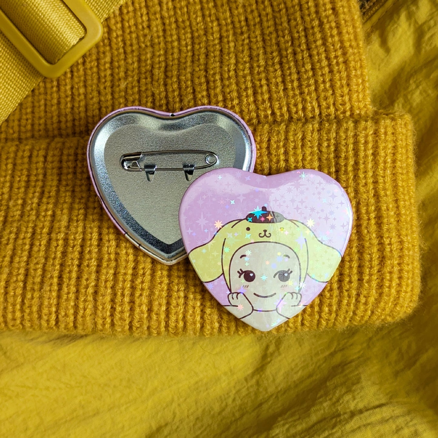 Purin Pudding Dog Baby Sparkle Heart Button
