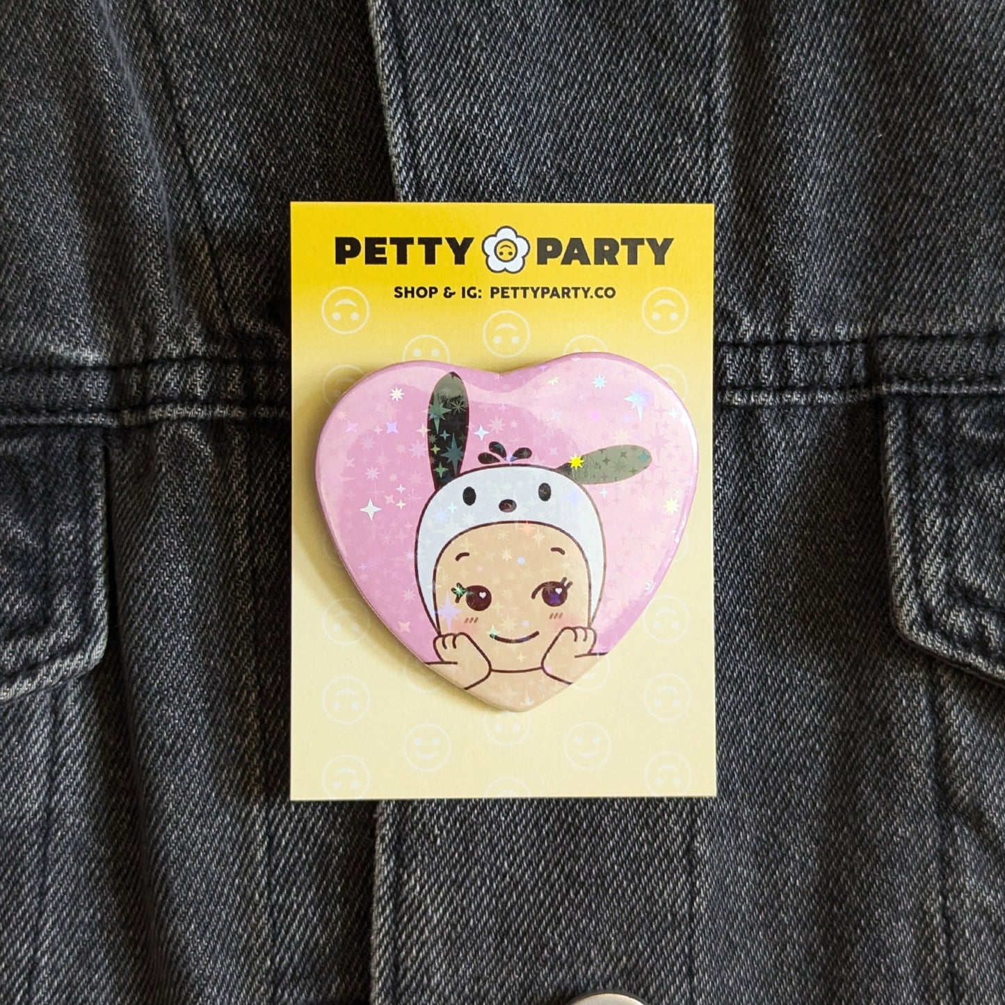 Kawaii Pocha Dog Baby Sparkle Heart Button