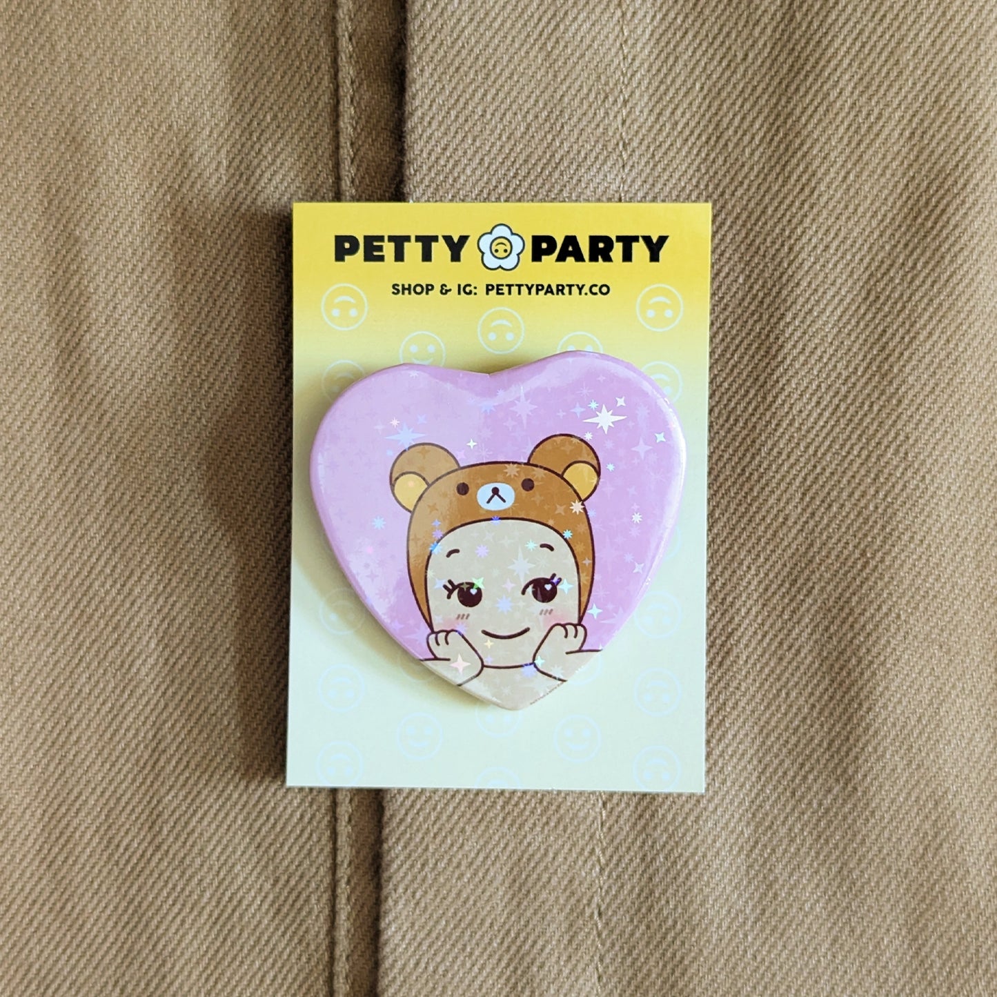 Kawaii Bear Baby Sparkle Heart Button