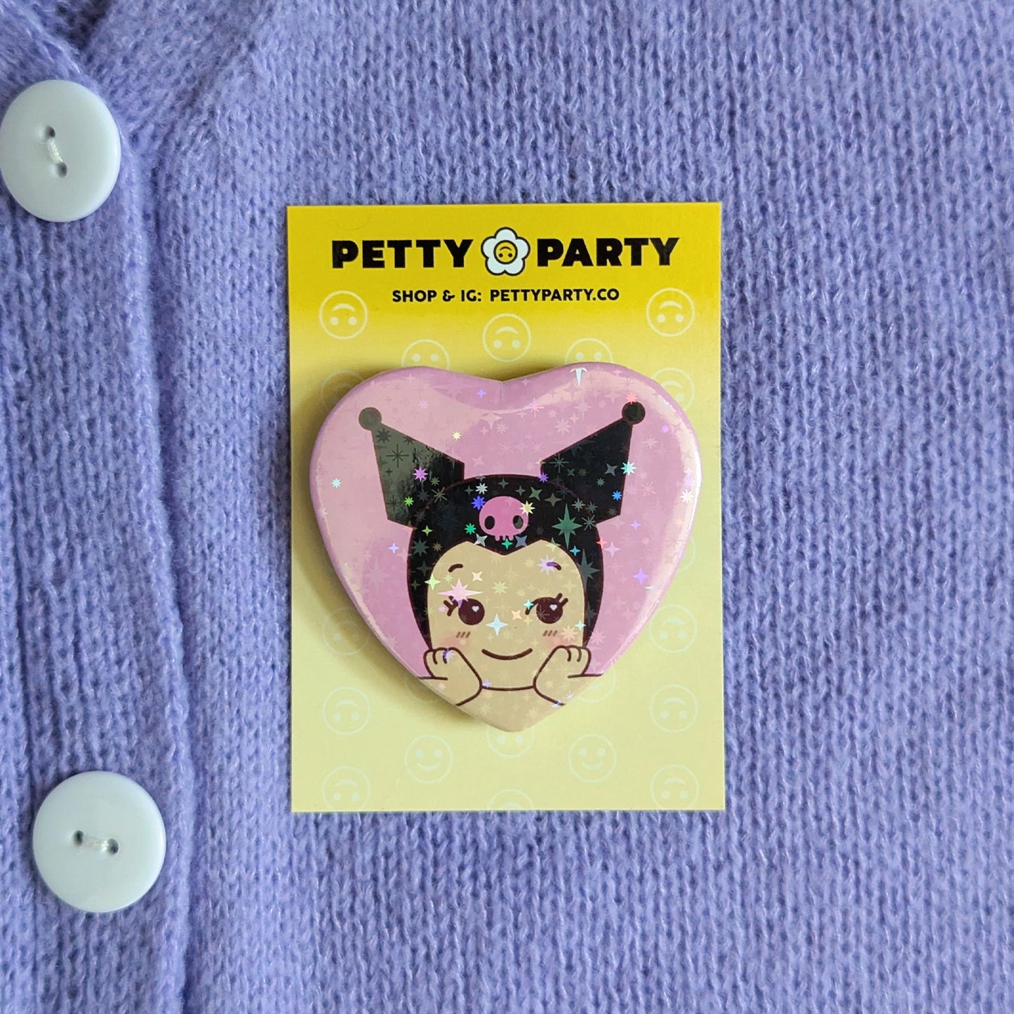 Black Bunny Kuro Baby Sparkle Heart Button