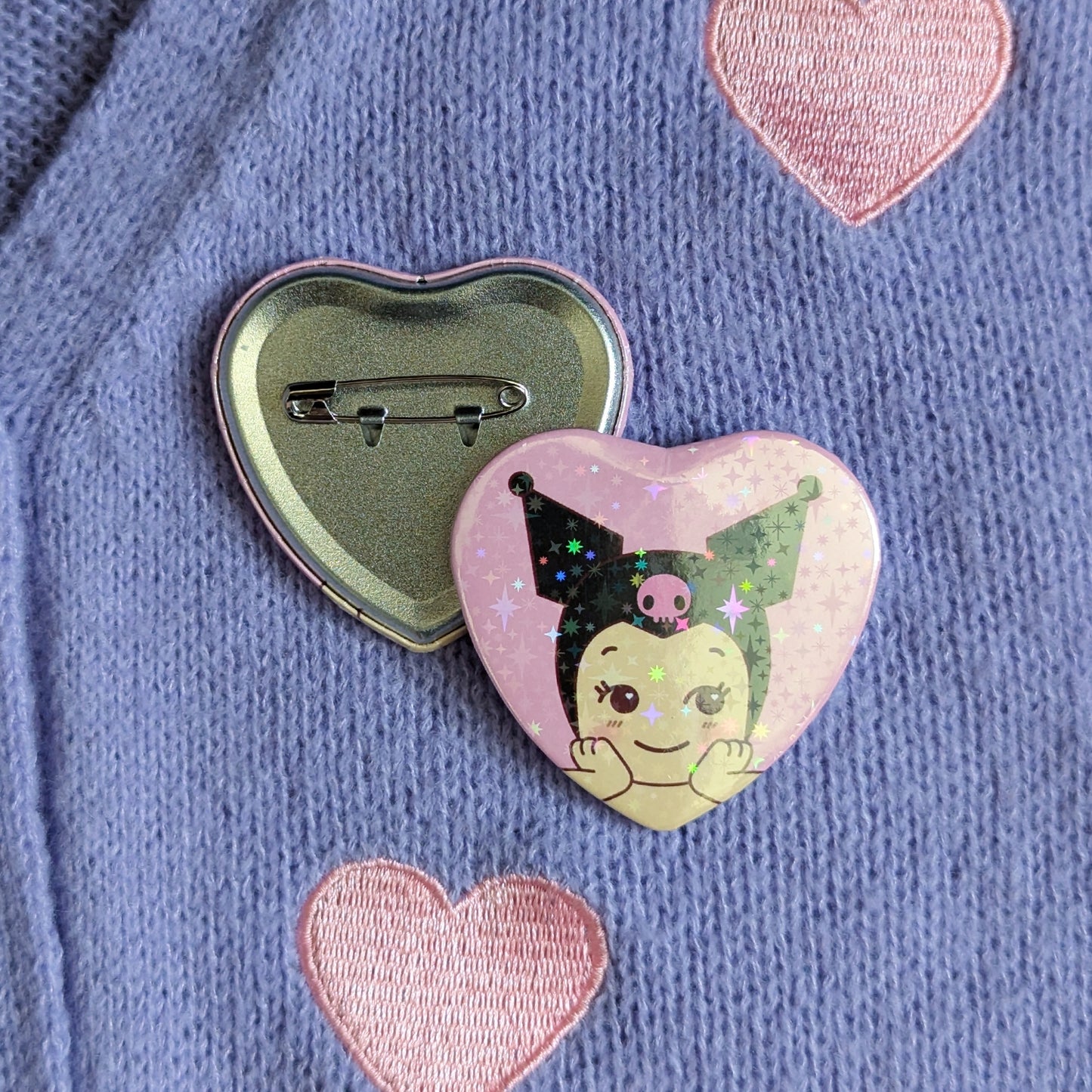 Black Bunny Kuro Baby Sparkle Heart Button