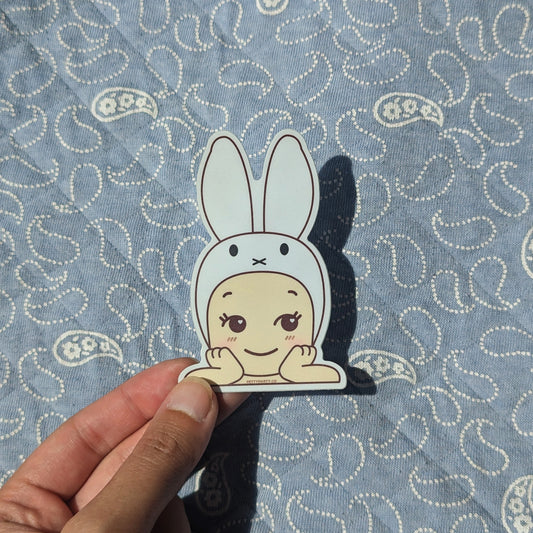 Kawaii White Bunny Baby Mini Peeker Vinyl Sticker