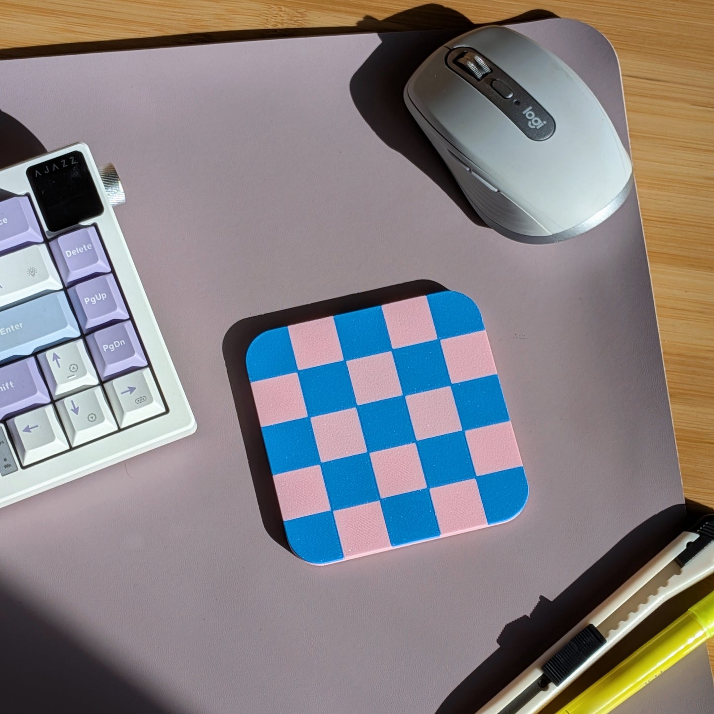 Checkered Coaster (Pink & Blue)