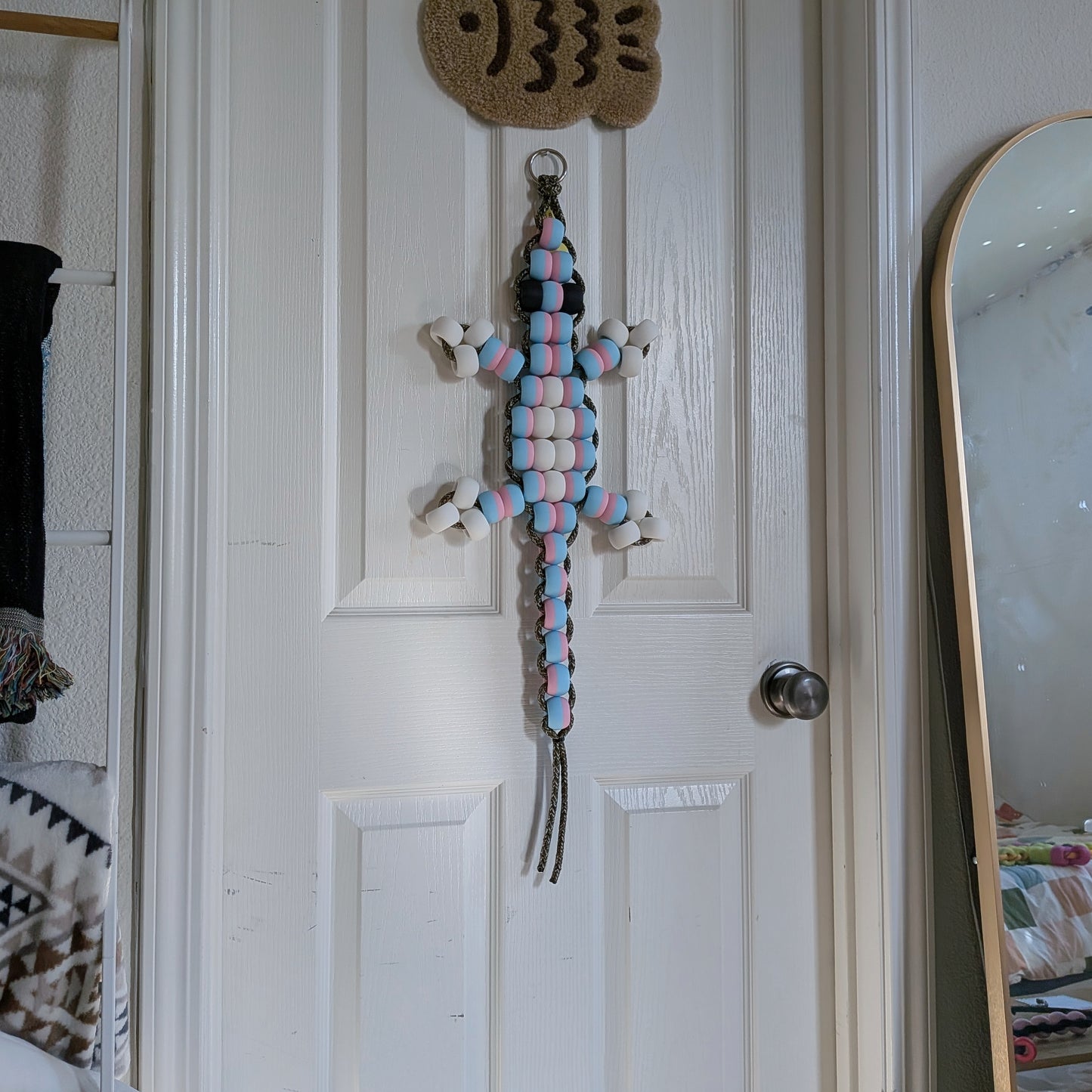 Large Pony Bead Lizard Keychain Wall Art (Special Trans Flag Colors)