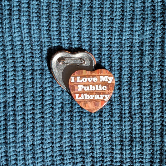 I Love My Public Library Heart Button