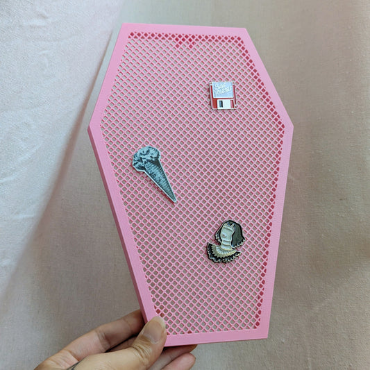3D Printed Coffin Enamel Pinboard & Earring Display - Pink